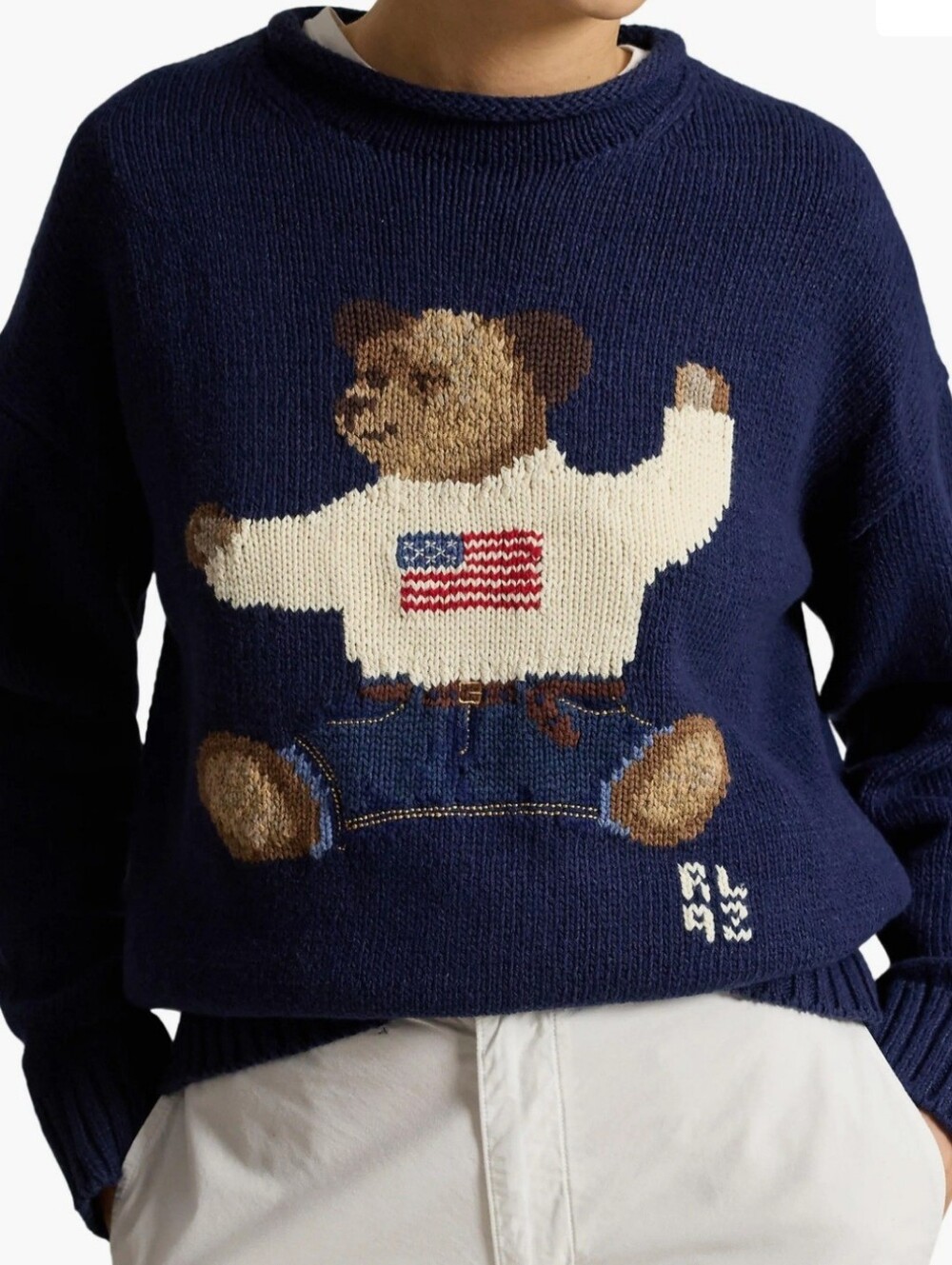 NWT! Polo Ralph Lauren Polo Bear Intarsia Cotton & Linen Sweater USA 4th of July